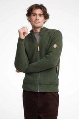 MORITZ FULL ZIP, 100% WOOL — LODEN GREEN