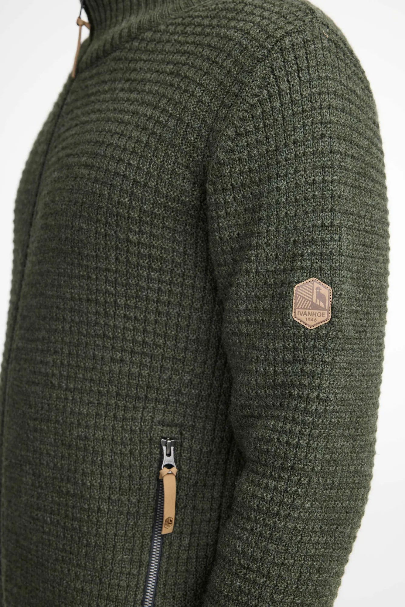 MORITZ FULL ZIP, 100% ULL — LODEN GREEN - Ivanhoe of Sweden