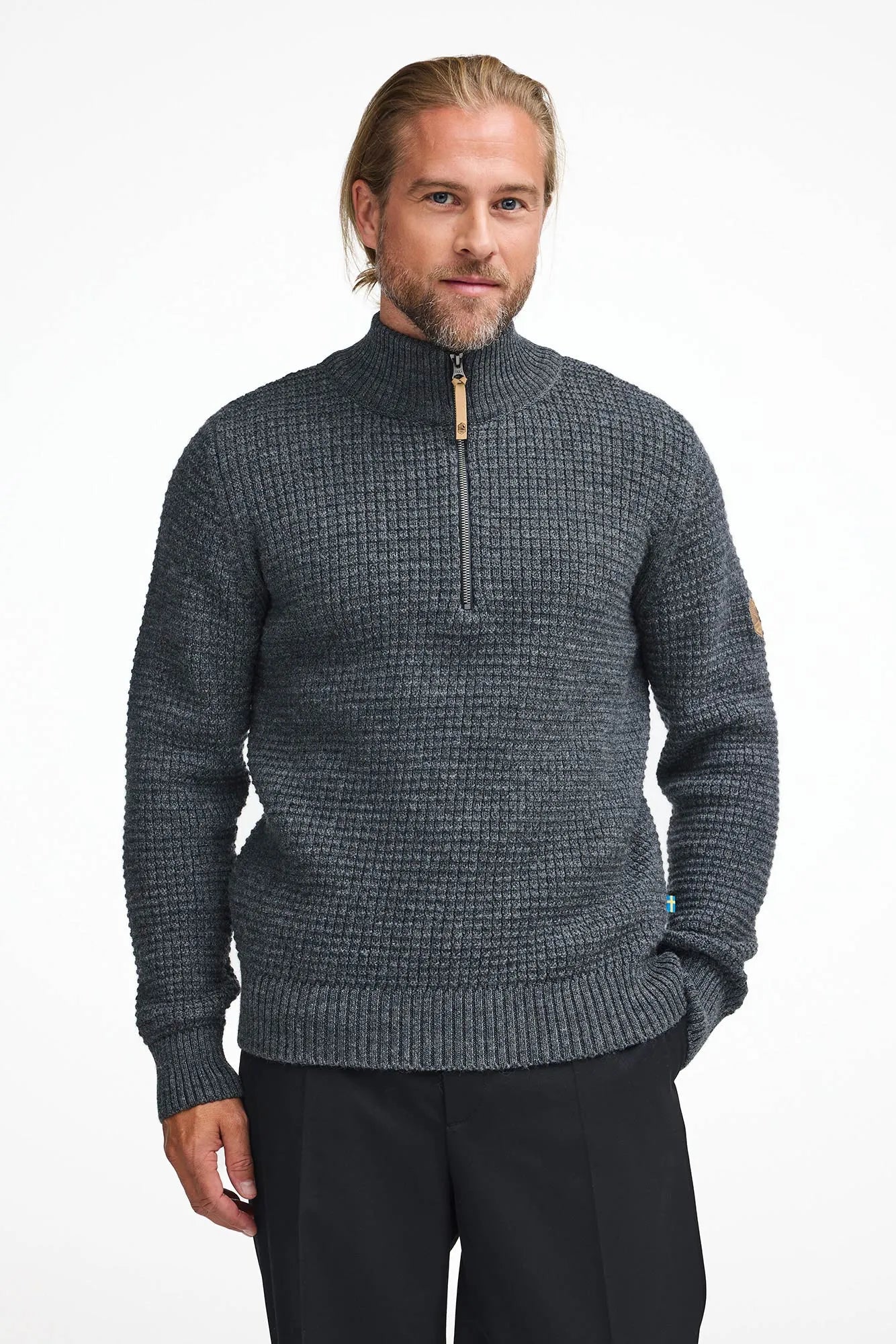 MORITZ HALF ZIP, 100% ULL — GREY - Ivanhoe of Sweden