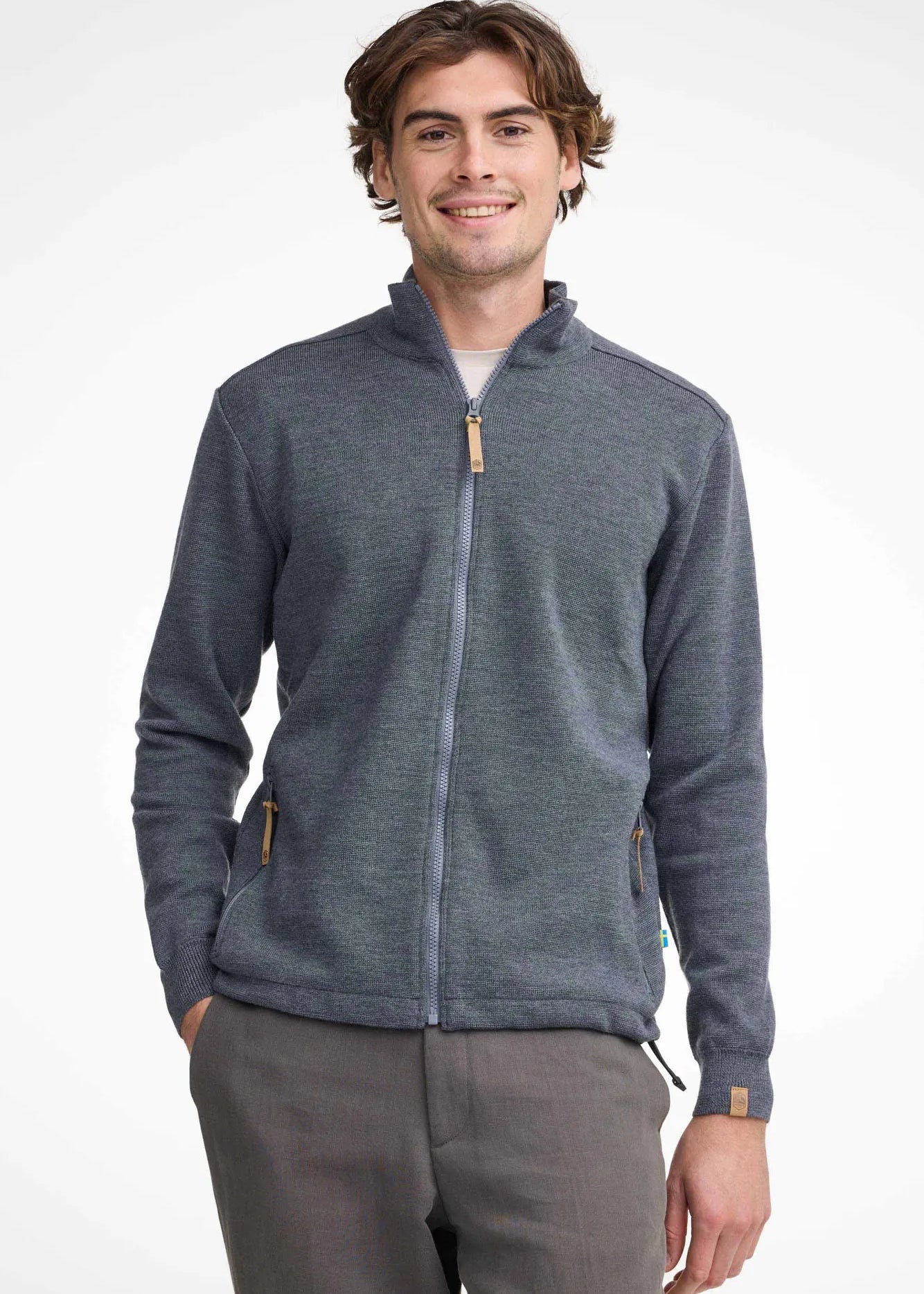 HELMER FULL ZIP 100% MERINOULL — GREY - Ivanhoe of Sweden