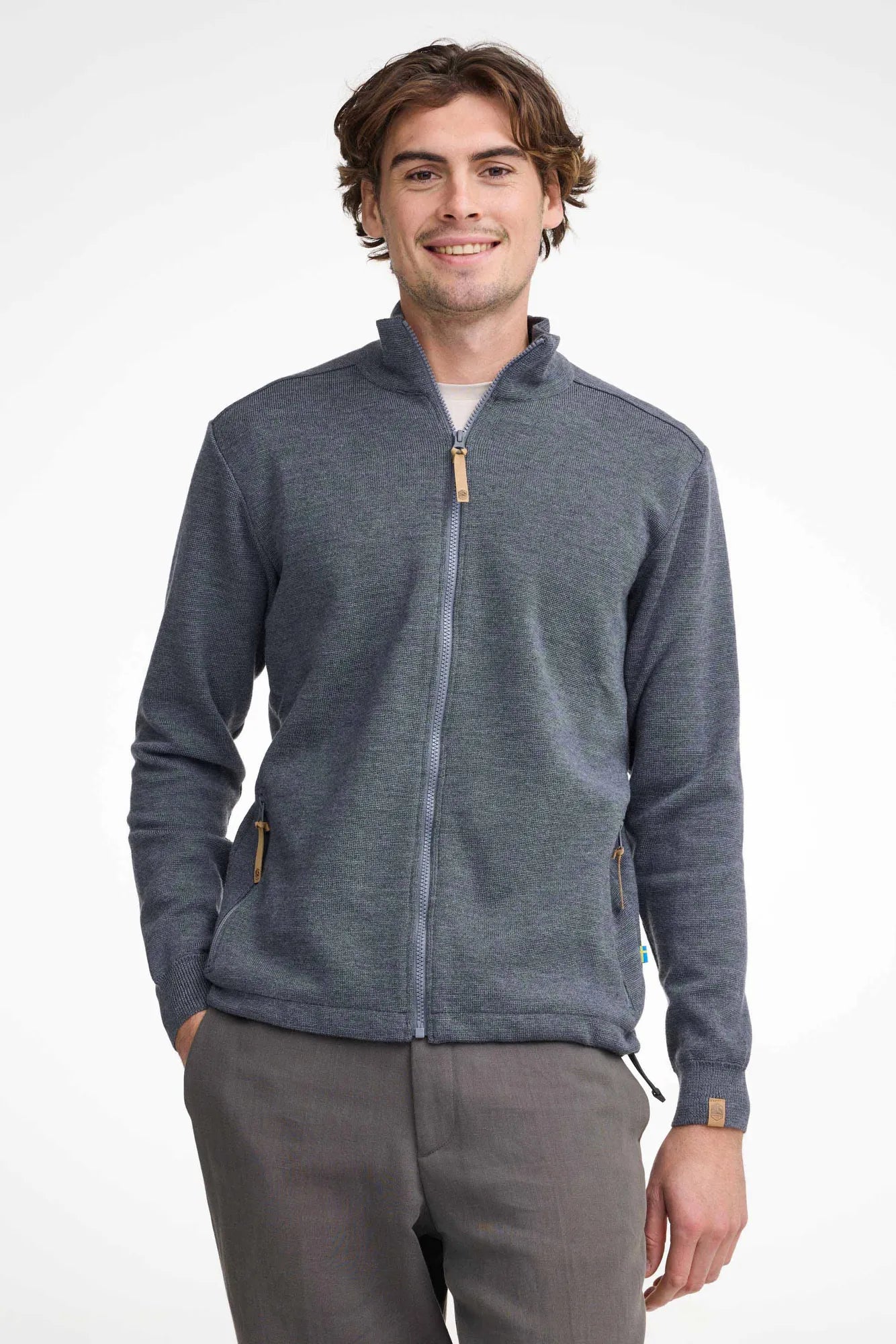 HELMER FULL ZIP 100% MERINOULL — GREY - Ivanhoe of Sweden