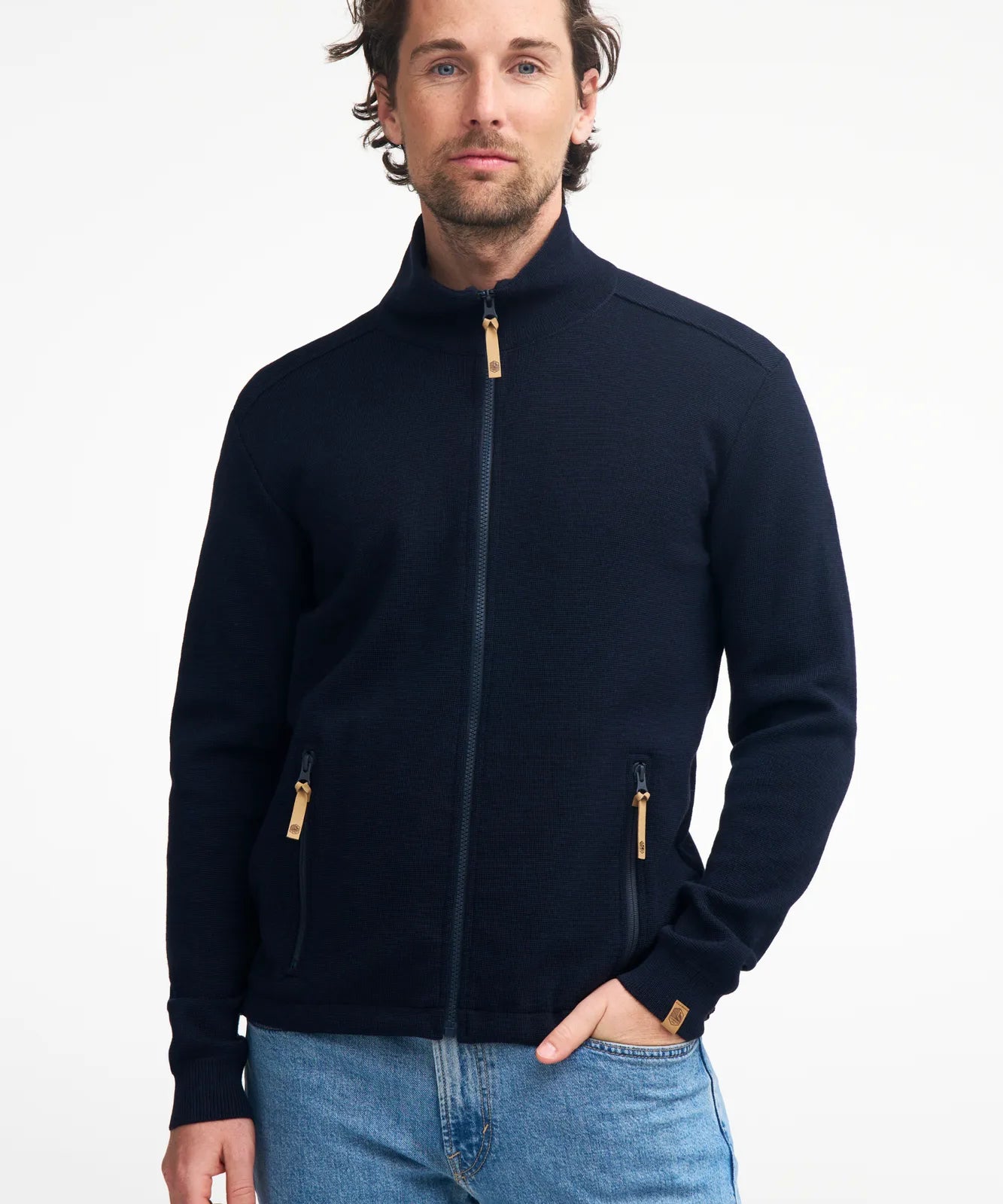 HELMER FULL ZIP 100% MERINOULL — BLACK - Ivanhoe of Sweden