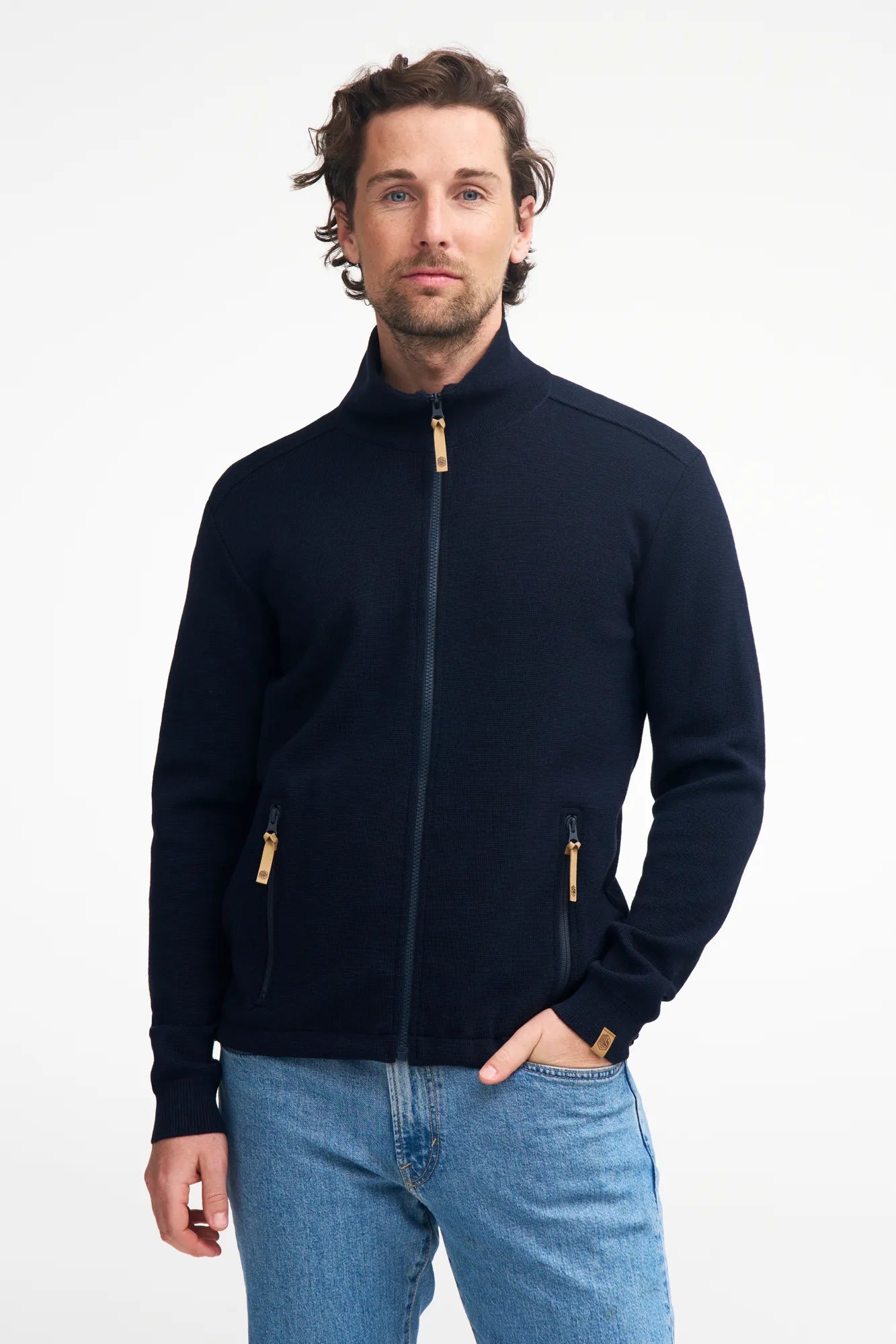 HELMER FULL ZIP 100% MERINOULL — STEELBLUE - Ivanhoe of Sweden