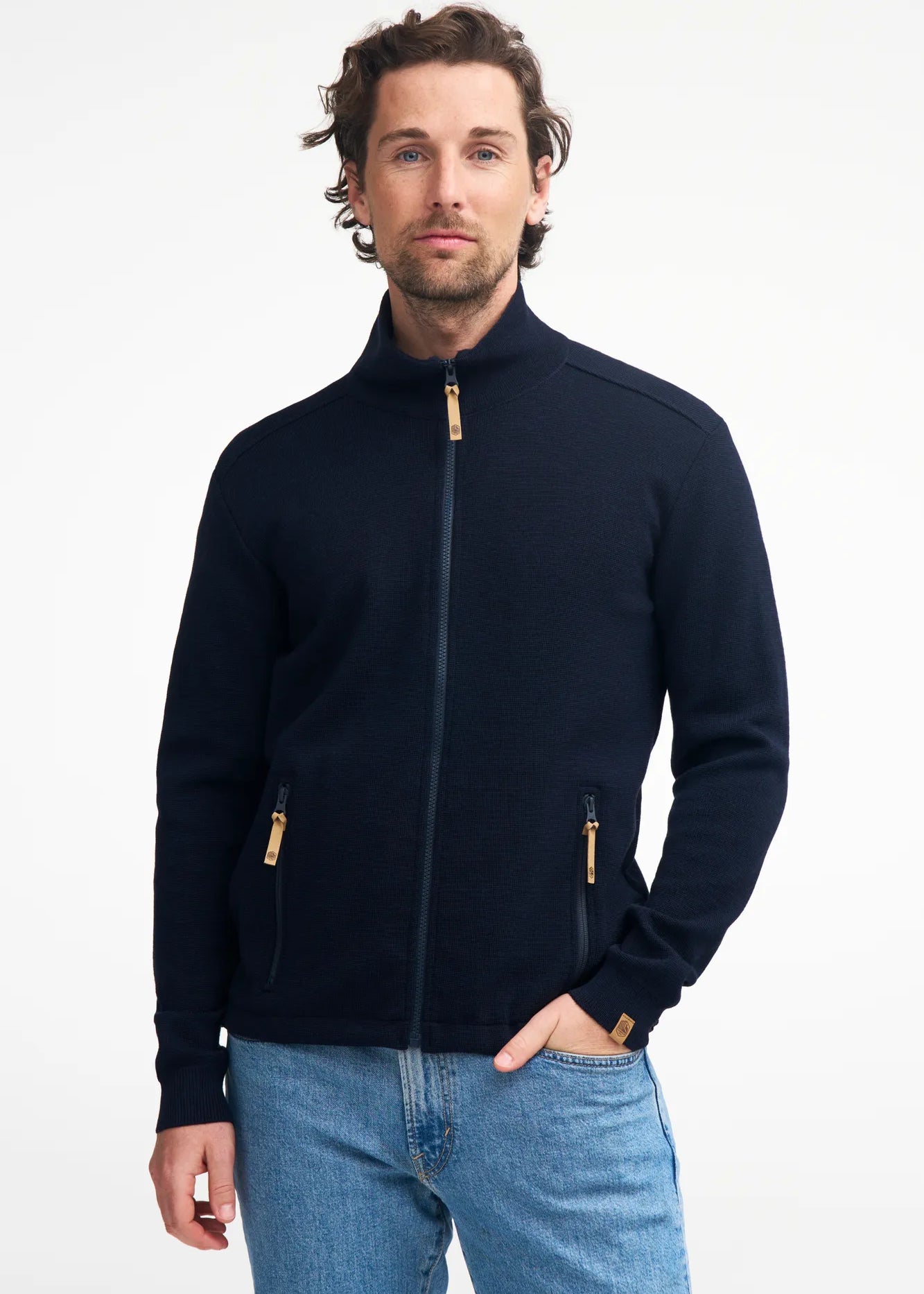 HELMER FULL ZIP 100% MERINOULL — NAVY - Ivanhoe of Sweden