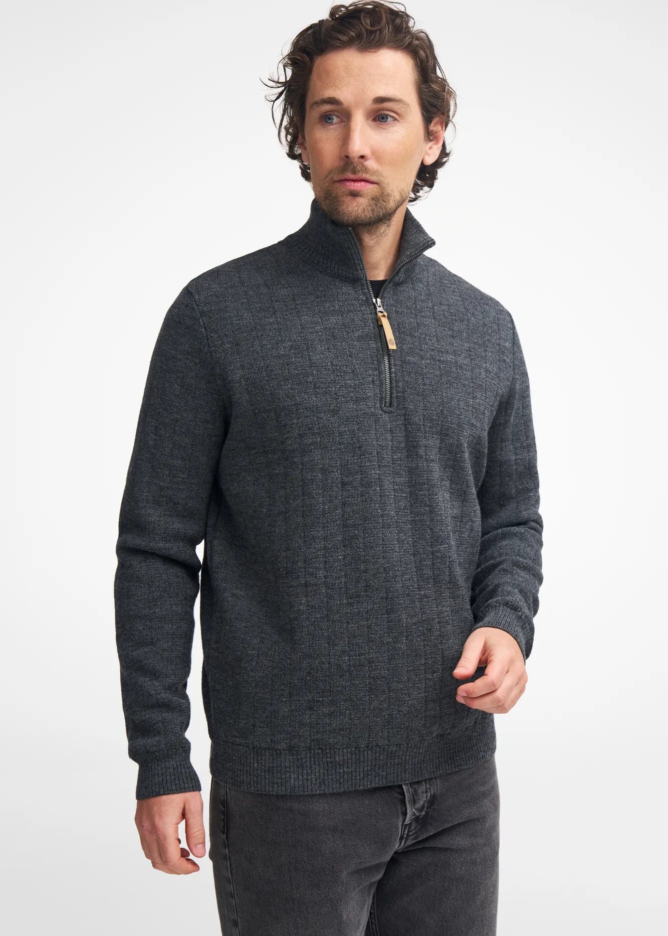 HUGO HALF ZIP, WINDBREAKER, 100% ULL — GREY - Ivanhoe of Sweden