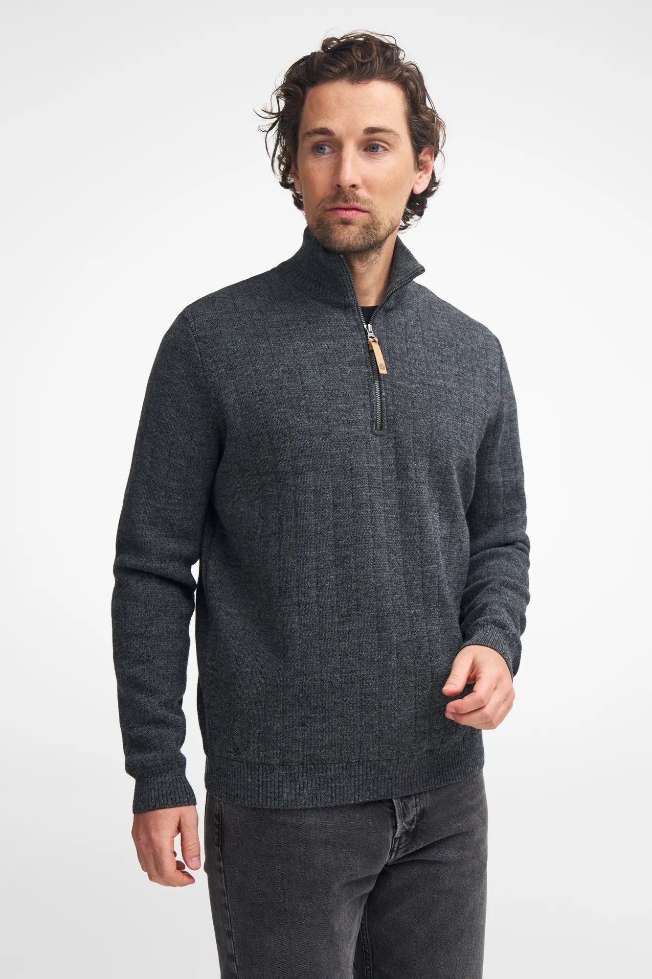 HUGO HALF ZIP, WINDBREAKER, 100% ULL — GREY - Ivanhoe of Sweden