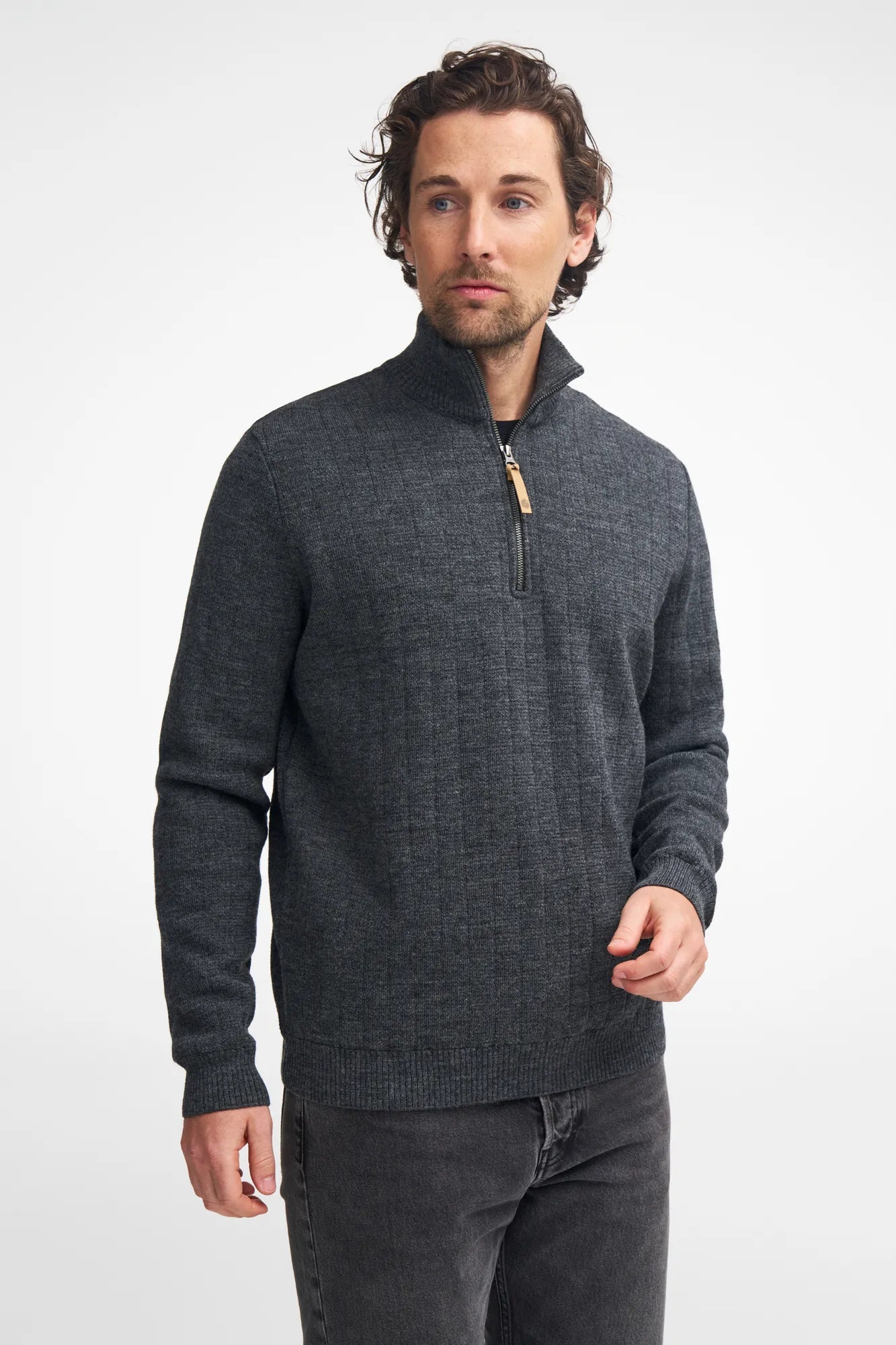 HUGO HALF ZIP, WINDBREAKER, 100% ULL — LODEN GREEN - Ivanhoe of Sweden
