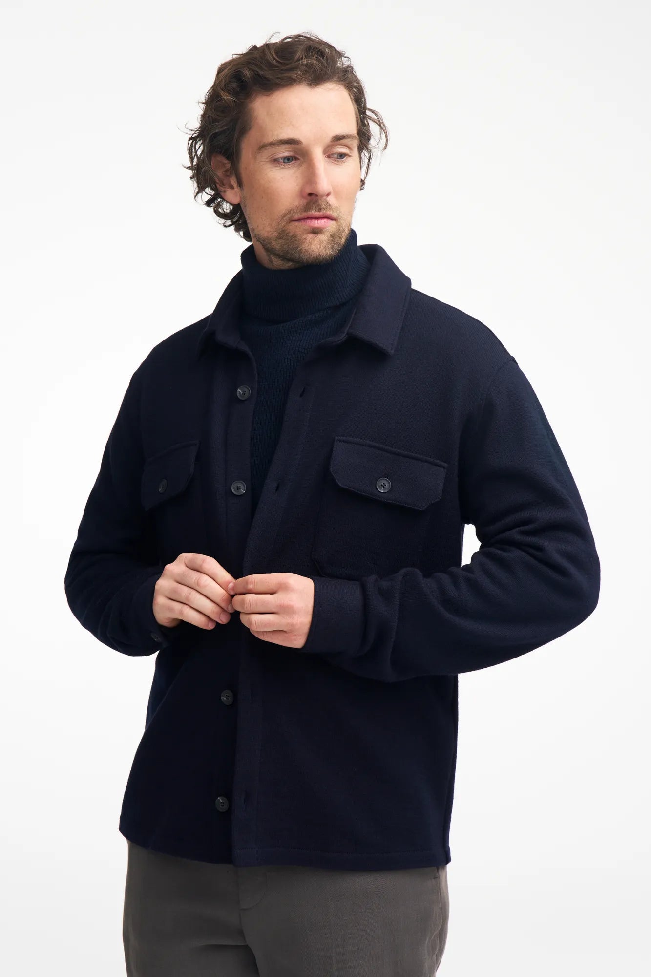 Skjortjacka i 100% merinoull, GY Grimstorp navy, Ivanhoe of Sweden