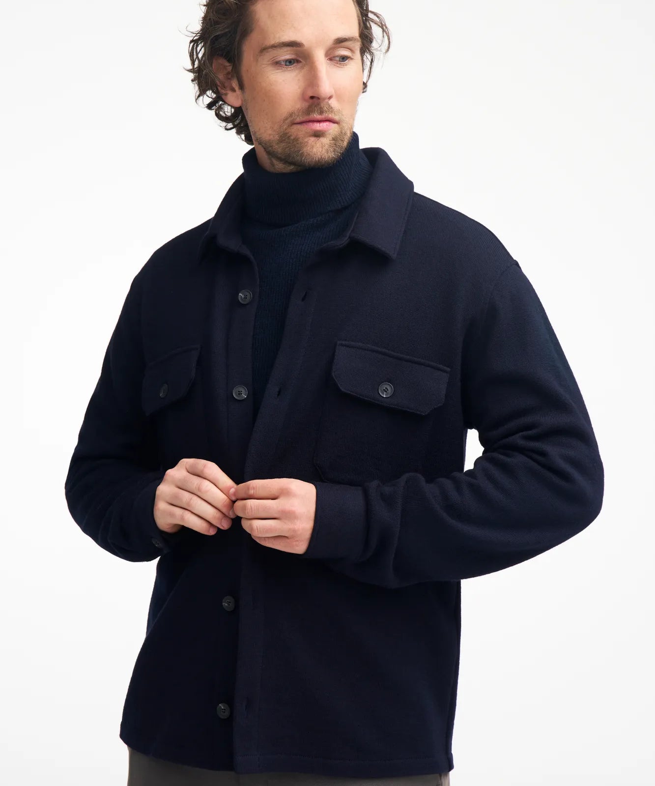 GY GRIMSTORP, OVERSHIRT I 100% MERINOULL. — NAVY - Ivanhoe of Sweden