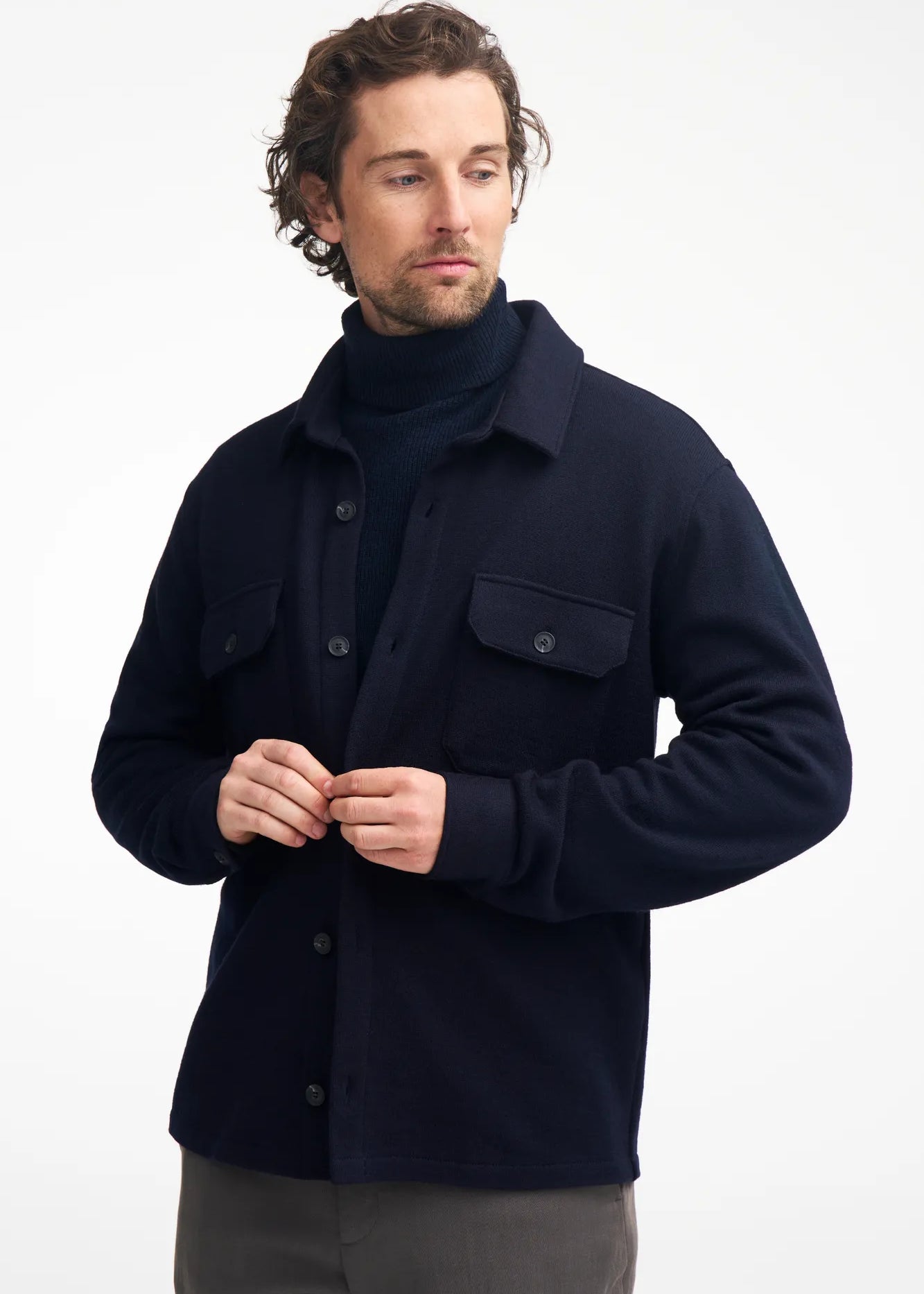 GY GRIMSTORP, OVERSHIRT I 100% MERINOULL. — NAVY - Ivanhoe of Sweden