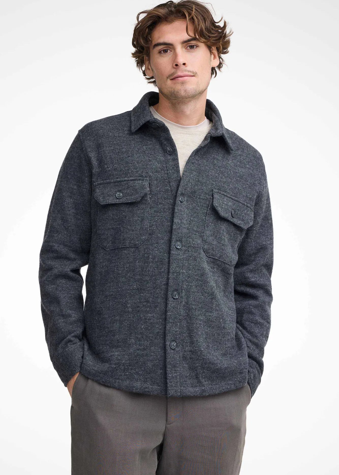 GY GRIMSTORP, OVERSHIRT I 100% MERINOULL. — GRAPHITE MARL - Ivanhoe of Sweden