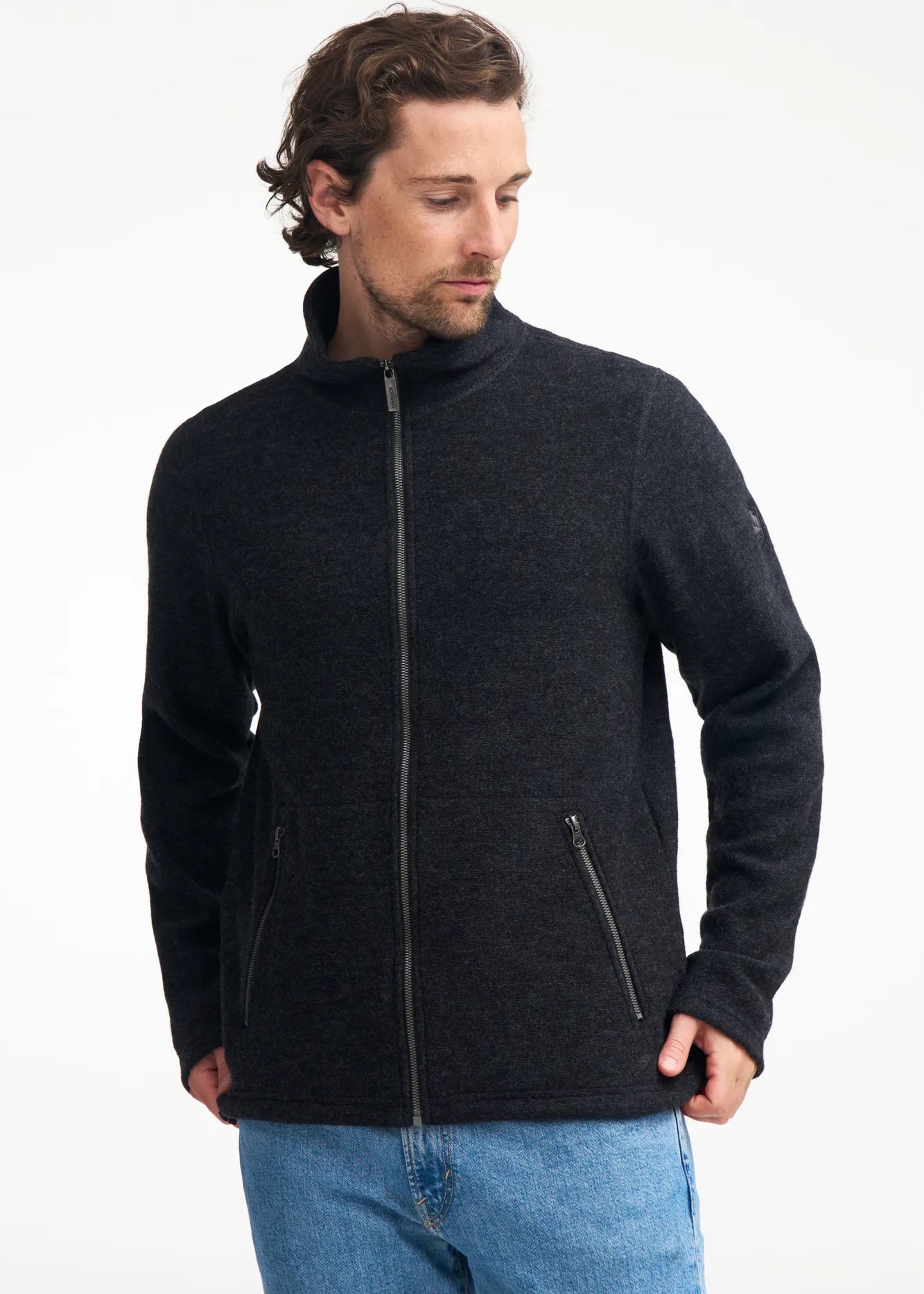 BRUNO FULL ZIP, 60% FILTAD ULL, 40% LYOCELL — LIGHT NAVY - Ivanhoe of Sweden