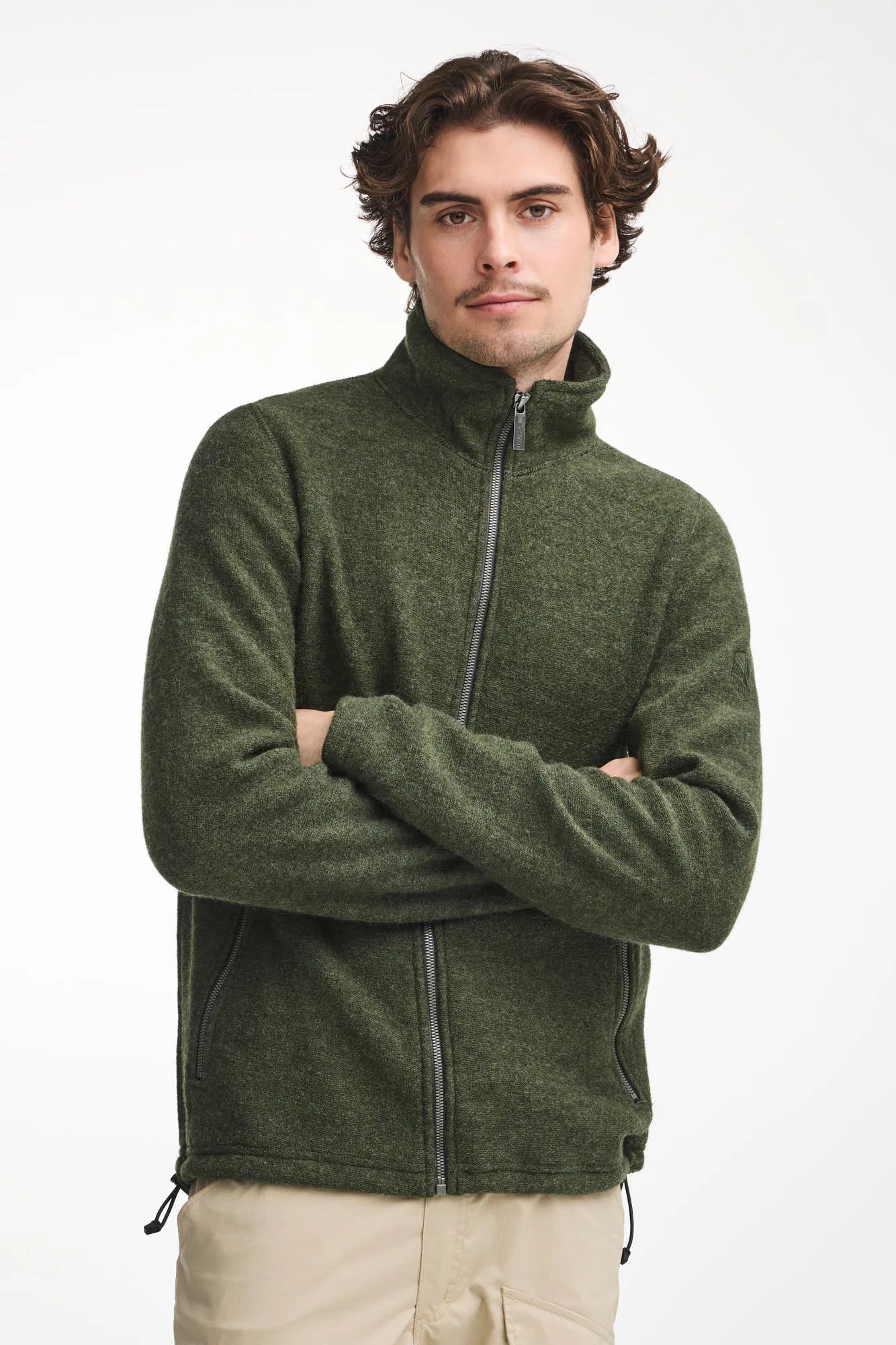 BRUNO FULL ZIP, 60% FILTAD ULL, 40% LYOCELL — LODEN GREEN - Ivanhoe of Sweden
