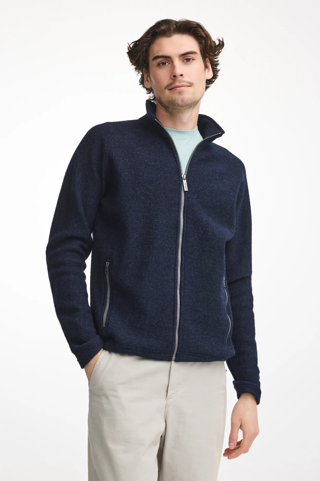 DANNY FULL ZIP, 100% FILTAD ULL — LIGHT NAVY - Ivanhoe of Sweden