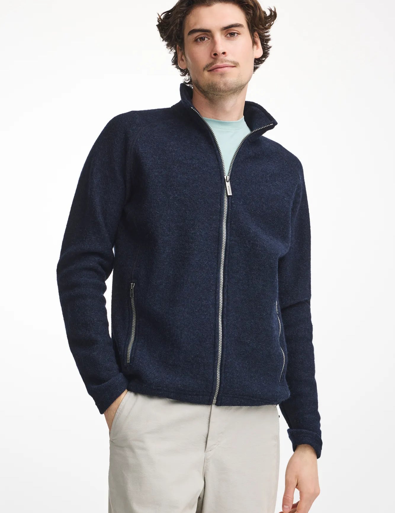 DANNY FULL ZIP, 100% FILTAD ULL — LIGHT NAVY - Ivanhoe of Sweden