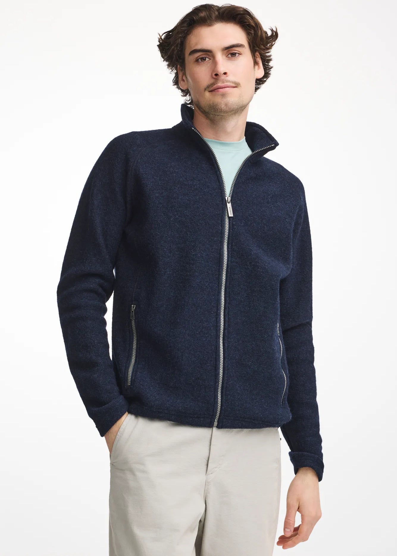 DANNY FULL ZIP, 100% FILTAD ULL — LIGHT NAVY - Ivanhoe of Sweden