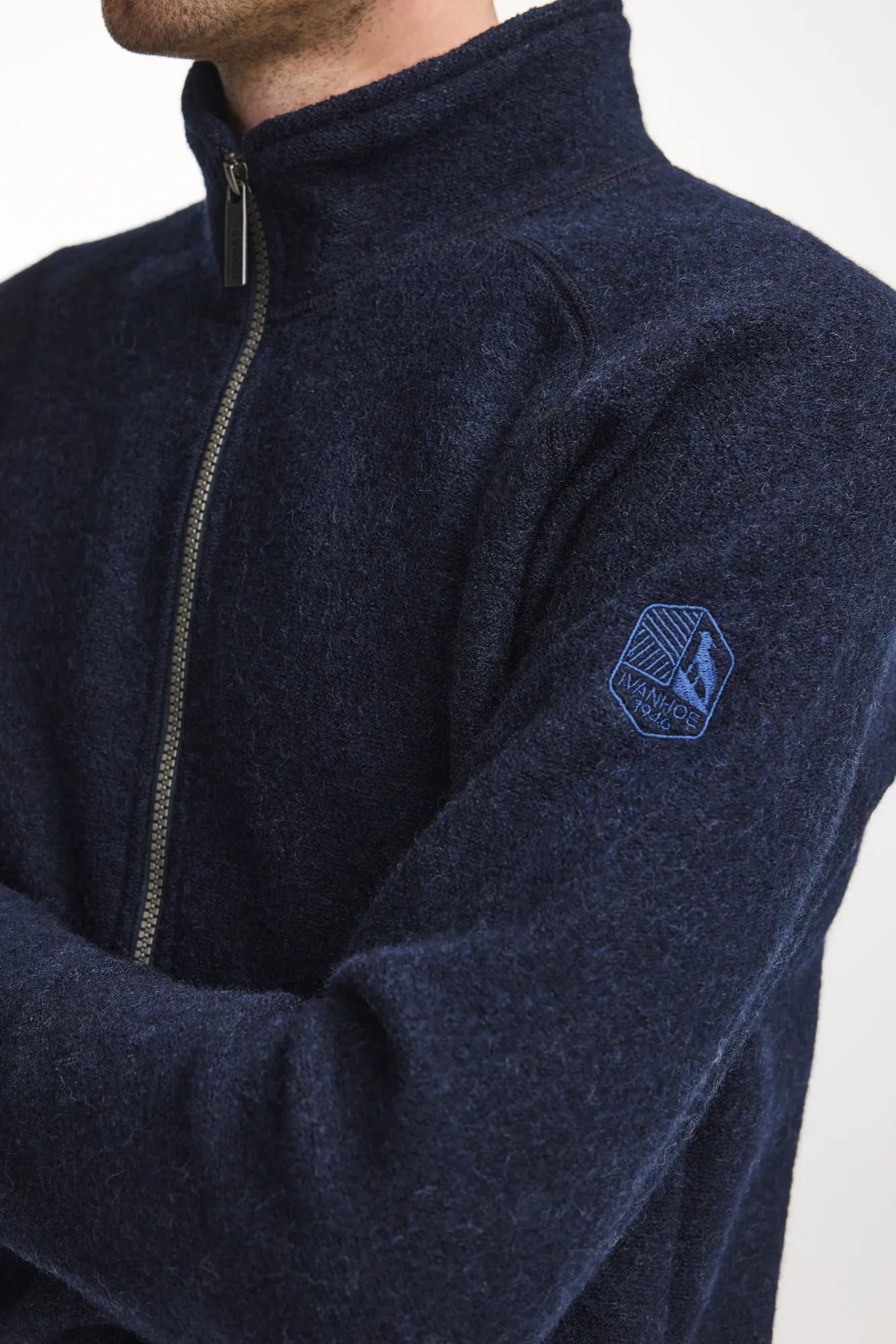 DANNY FULL ZIP, 100% FILTAD ULL — LIGHT NAVY - Ivanhoe of Sweden