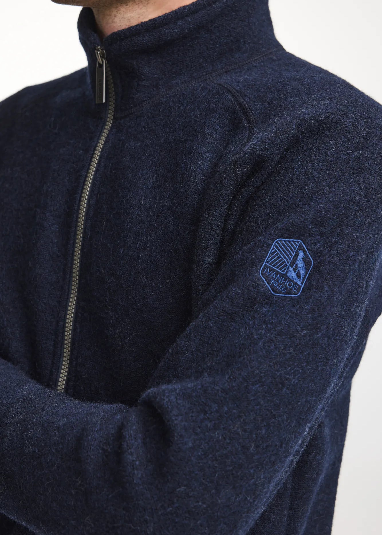 DANNY FULL ZIP, 100% FILTAD ULL — LIGHT NAVY - Ivanhoe of Sweden