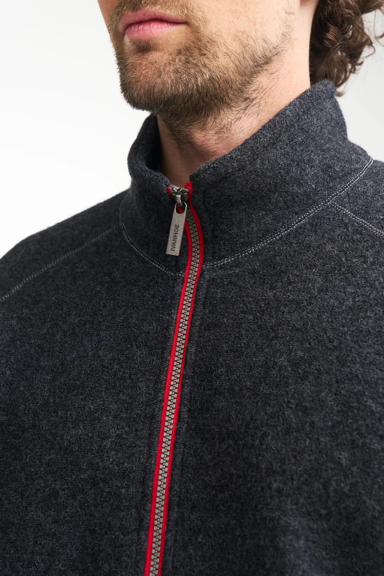 DANNY FULL ZIP, 100% FILTAD ULL — GRAPHITE MARL - Ivanhoe of Sweden