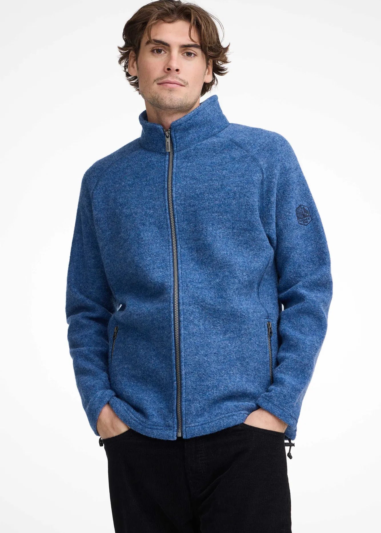 DANNY FULL ZIP, 100% FILTAD ULL — DENIM - Ivanhoe of Sweden