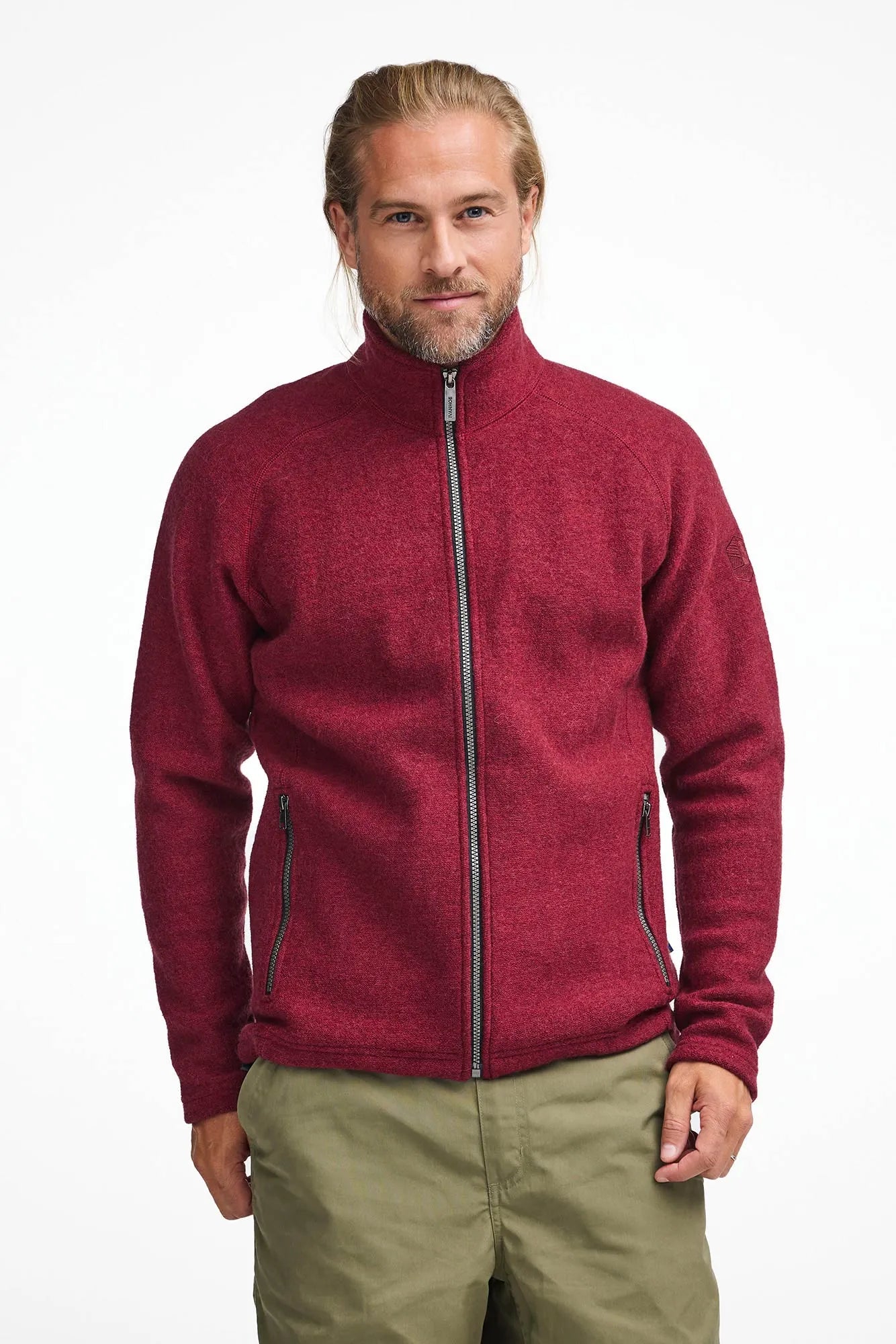 DANNY FULL ZIP, 100% FILTAD ULL — DEEP RED - Ivanhoe of Sweden