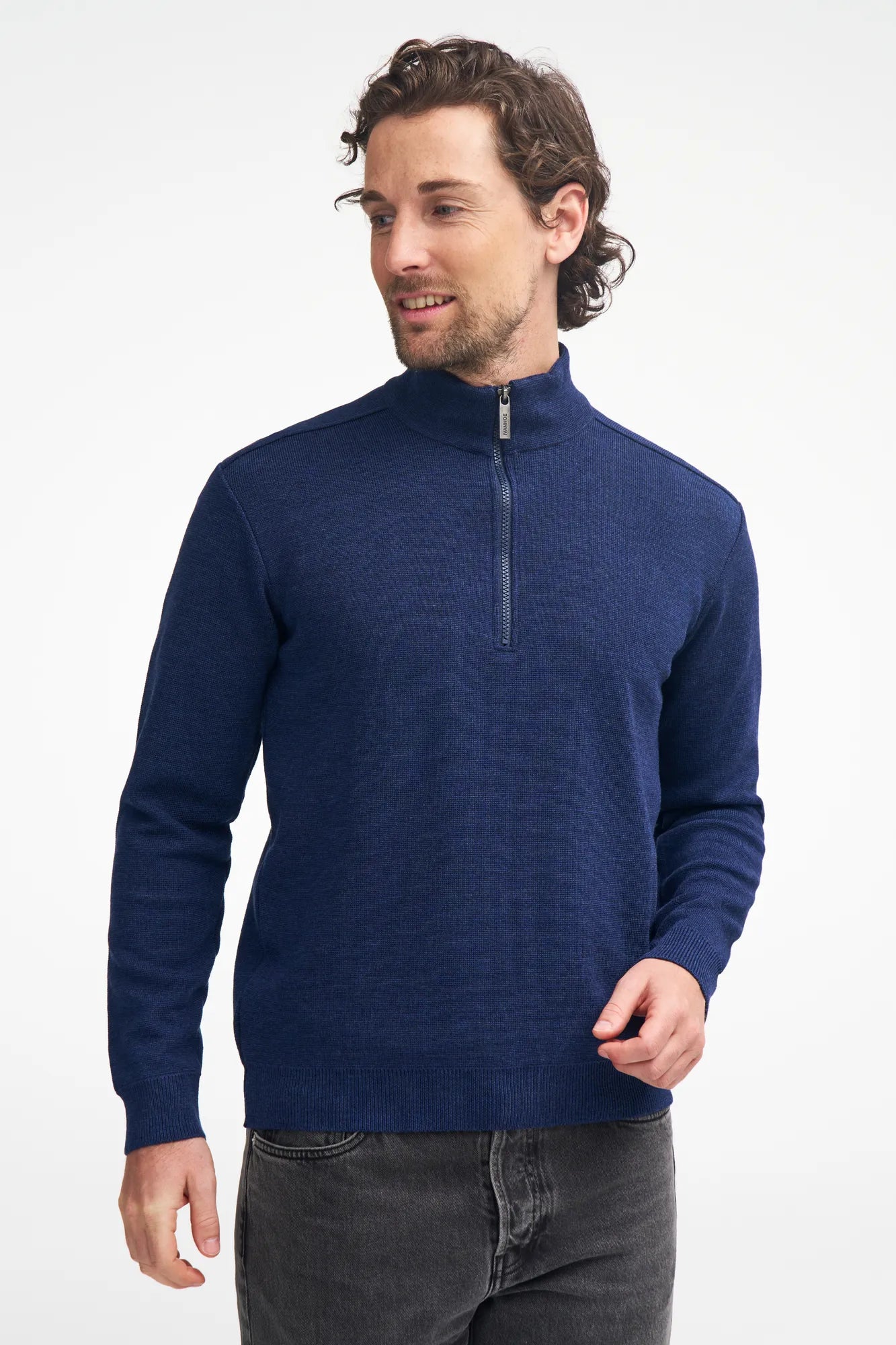 RUBEN HALF ZIP, 100% FINE MERINOULL — STEELBLUE - Ivanhoe of Sweden