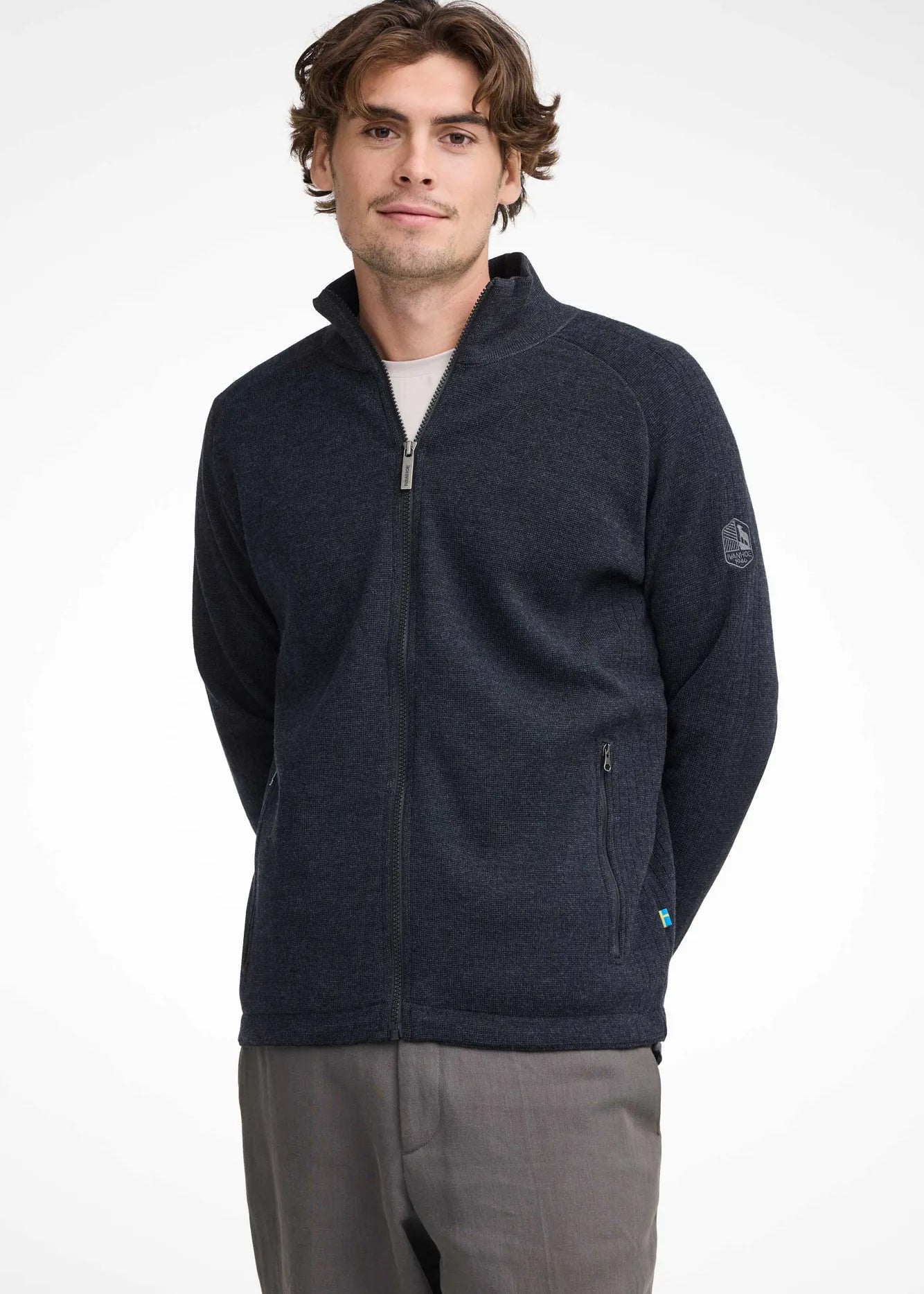 HENRY FULL ZIP WB, 100% FINE MERINOULL — GRAPHITE MARL - Ivanhoe of Sweden