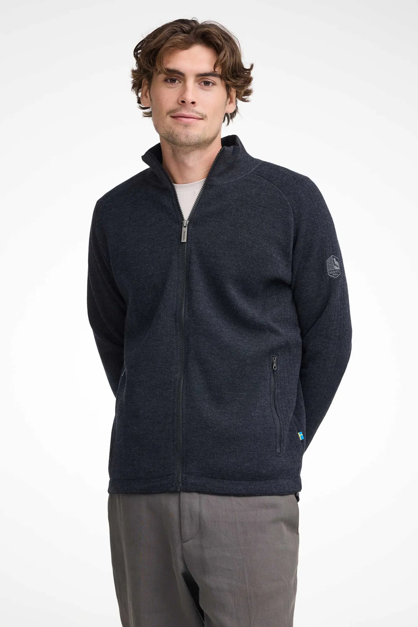 HENRY FULL ZIP WB, 100% FINE MERINOULL — GRAPHITE MARL - Ivanhoe of Sweden