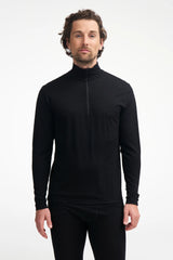 UNDERWOOL SONNY HALF ZIP, 100% EXTRA FINE MERINOULL — BLACK