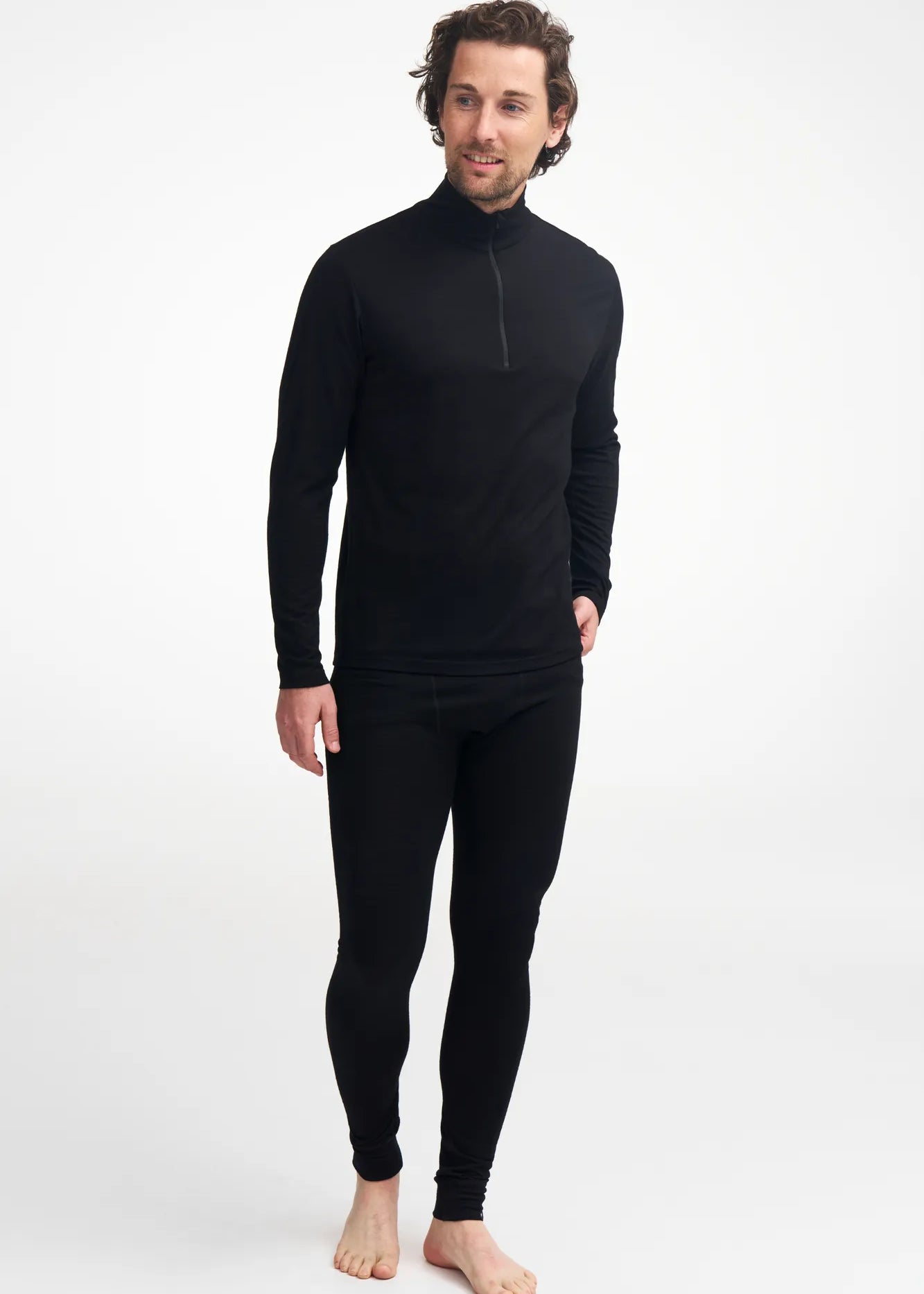 UNDERWOOL SONNY HALF ZIP, 100% EXTRA FINE MERINOULL — BLACK - Ivanhoe of Sweden