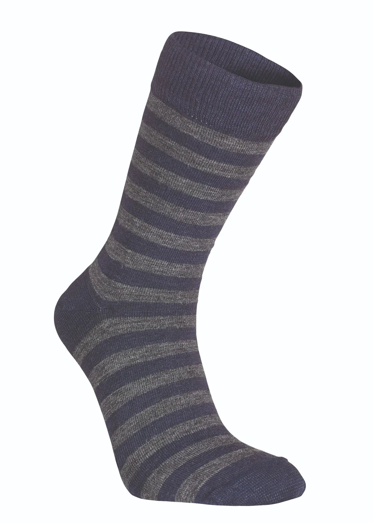 WOOL SOCK STRIPE, TUNN RANDIG ULLSTRUMPA — LIGHT NAVY - Ivanhoe of Sweden