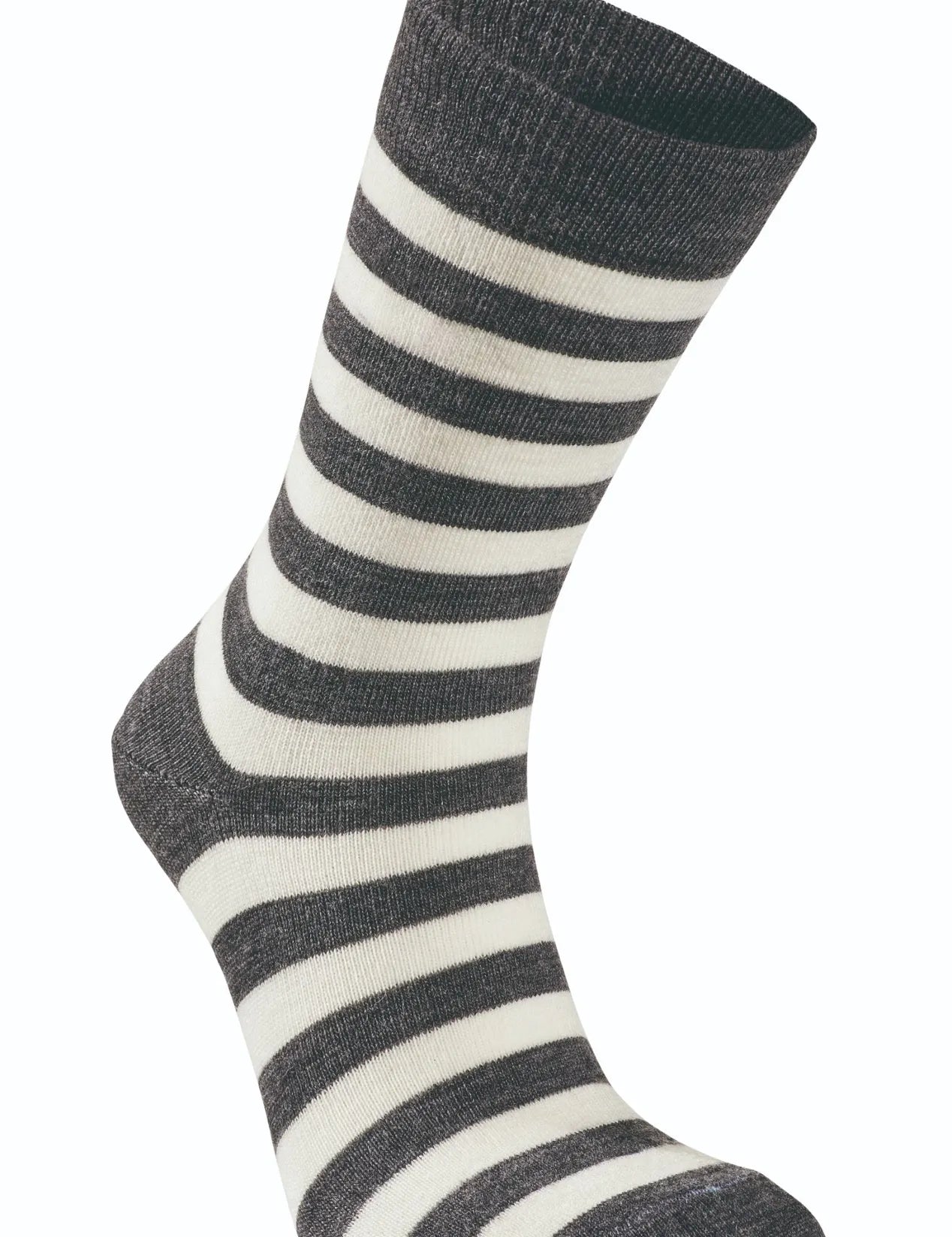 WOOL SOCK STRIPE, TUNN RANDIG ULLSTRUMPA — GREY - Ivanhoe of Sweden