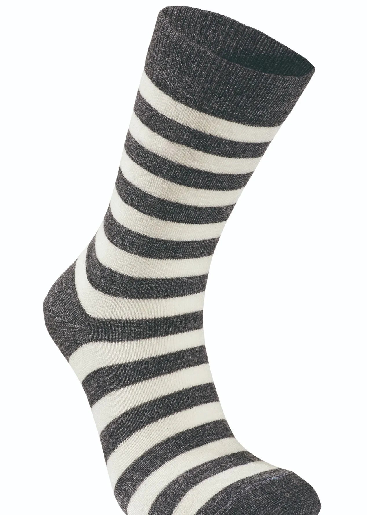 WOOL SOCK STRIPE, TUNN RANDIG ULLSTRUMPA — GREY - Ivanhoe of Sweden