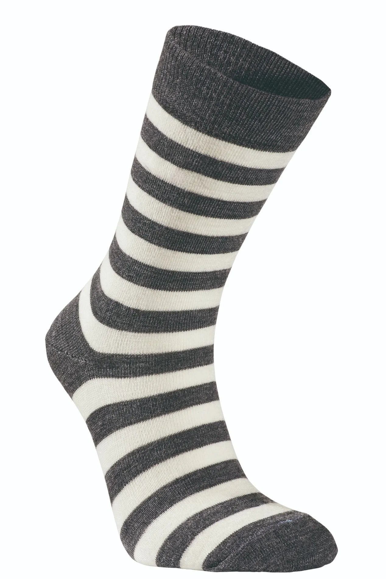 WOOL SOCK STRIPE, TUNN RANDIG ULLSTRUMPA — GREY - Ivanhoe of Sweden