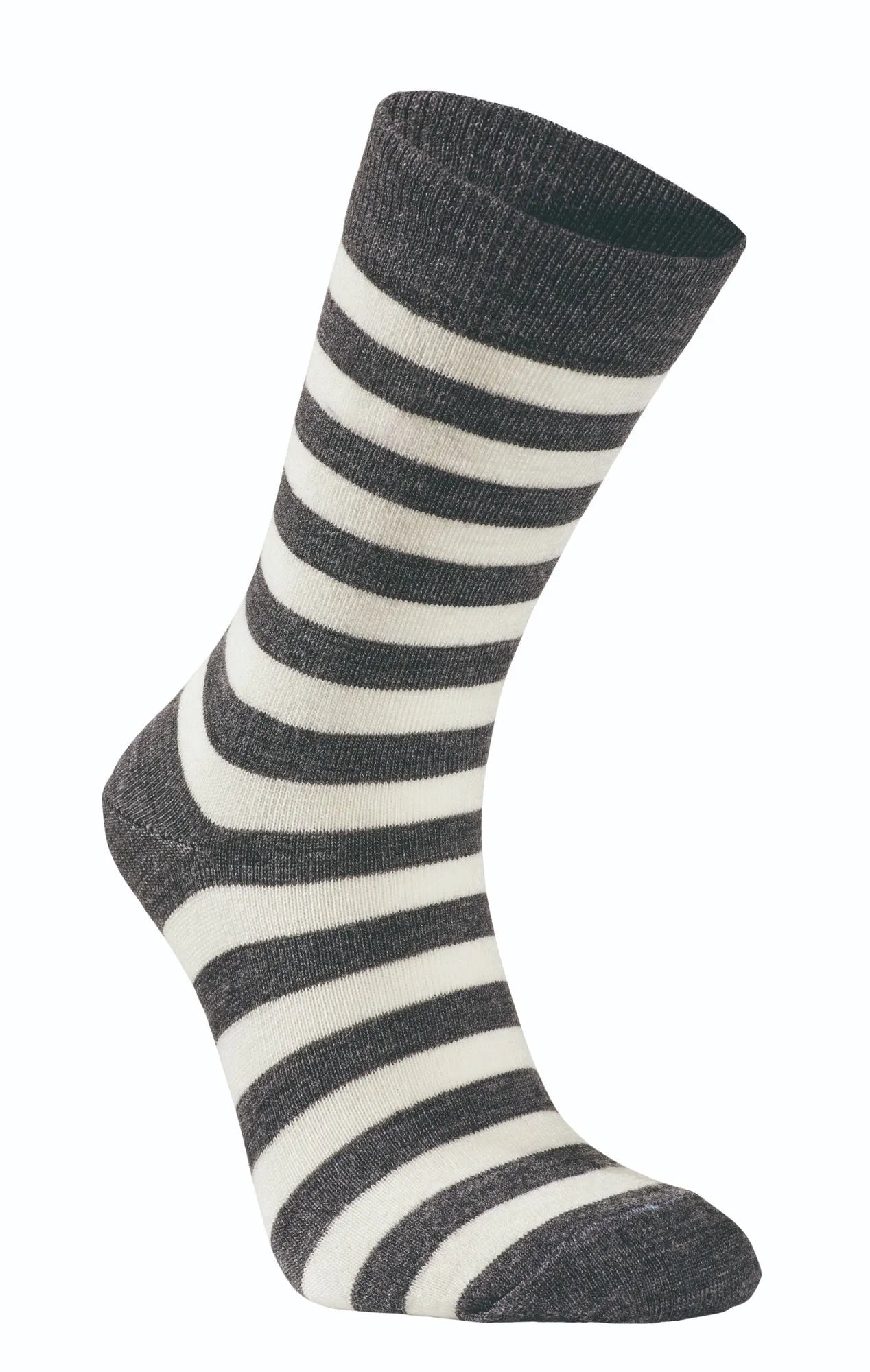 WOOL SOCK STRIPE, TUNN RANDIG ULLSTRUMPA — GREY - Ivanhoe of Sweden